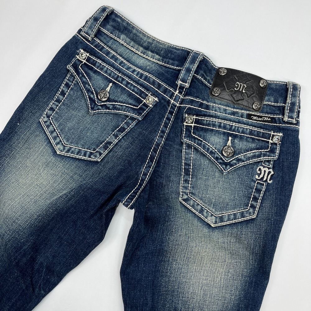 Miss Me Crop Jeans 27 Dark Wash Embellished Flap Pocket Y2K JS4009C9